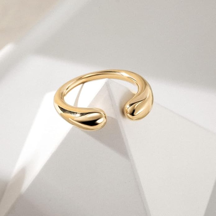 CIUNOFOR 14K Gold Plated Ring for Women Non Tarnish, Chunky Statement Stackable Rings, Bold Crossover Domed Band, Fit Size 6 to 10