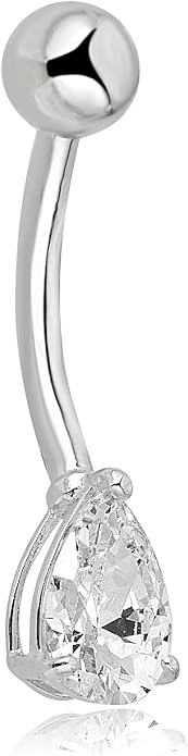 AVORA 10K Gold Simulated Diamond CZ Pear-shaped Belly Button Ring Body Jewelry (14 Gauge)