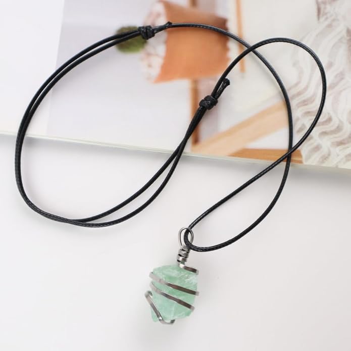 Natural Gemstone Pendant Necklace For Men & Women Spiritual Jewelry Wire Wrapped Gemstone Chakra Necklaces Real Stones For Him & Her