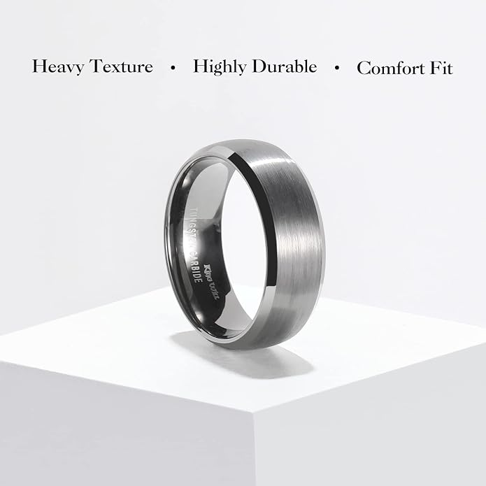 King Will Wedding Band for Men Women, 2/4/6/7/8mm Domed Matte Brushed Tungsten Carbide Rings, Solid/Dual Color Engagement Rings, Comfort Fit