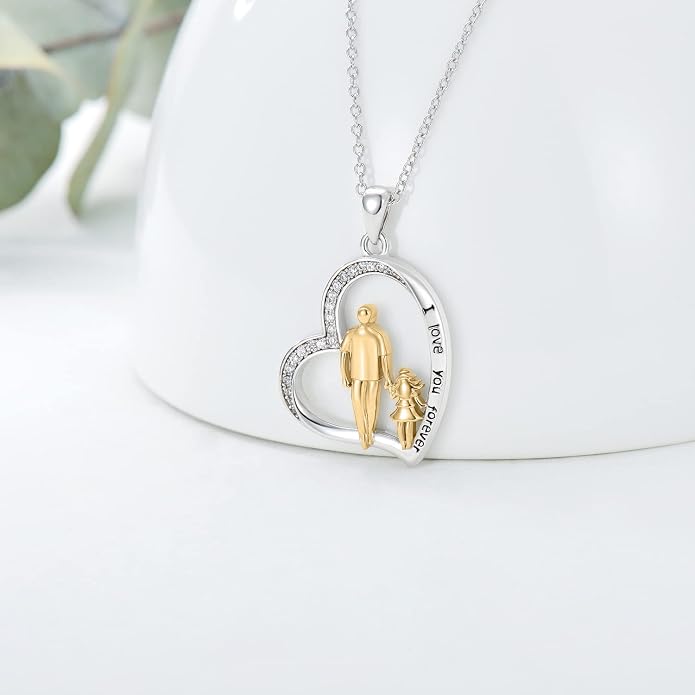 PROESS S925 Sterling Silver Daughter Heart Pendant Necklace from Dad Mom I Love You Forever Jewelry