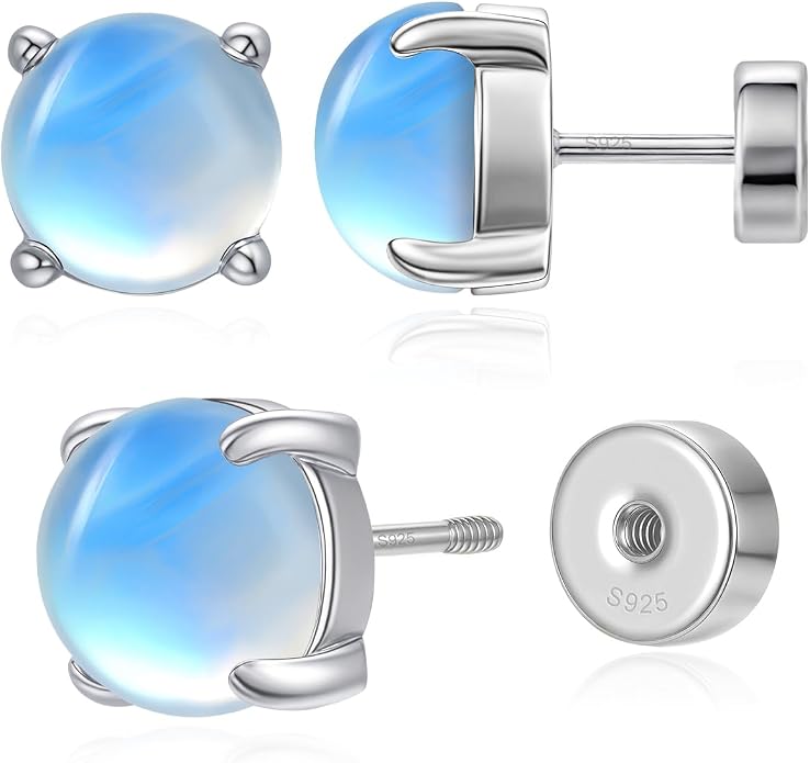 Heart Birthstone Flat Back Stud Earrings, 925 Sterling Silver 18K White Gold Plated, Poke-Free Comfortable Sleep Hypoallergenic Personalized Ear Piercing Jewelry, Mother's Day Birthday Gifts for Women