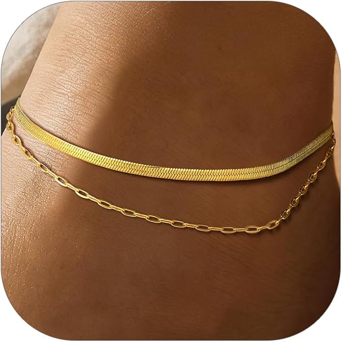 PROSTEEL Ankle Bracelets for Women Waterproof, Layered Stainless Steel Summer Beach anklets, Silver/Gold 8-10.5 Inch Adjustable, Come with Box