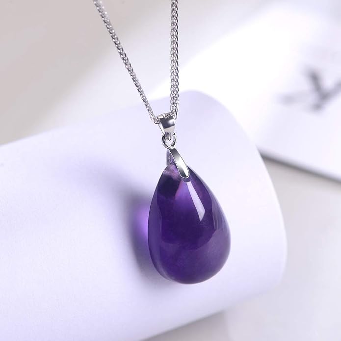 iSTONE 925 Sterling Silver Natural Crytral for Womens Pendant Necklace, Gemstone Birthstone with 17.8" Silver Chain Ladies
