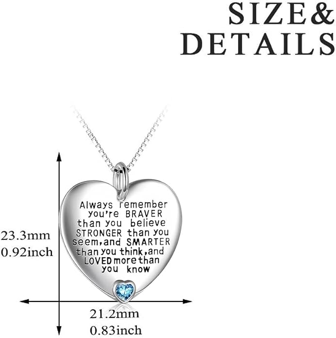 YFN Sterling Silver Always Remember You are Braver Than You Believe Jewelry Pendant Necklace Inspirational Gifts
