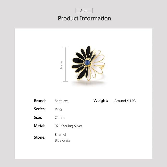Santuzza 925 Sterling Silver Enamel Flower Statement Ring for Women