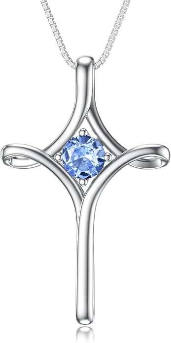 TOUPOP Cross Necklace for Women 925 Sterling Silver Birthstone Cross Pendant Fine Jewelry Anniversary Birthday Mothers Day Gifts for Mom Wife Her
