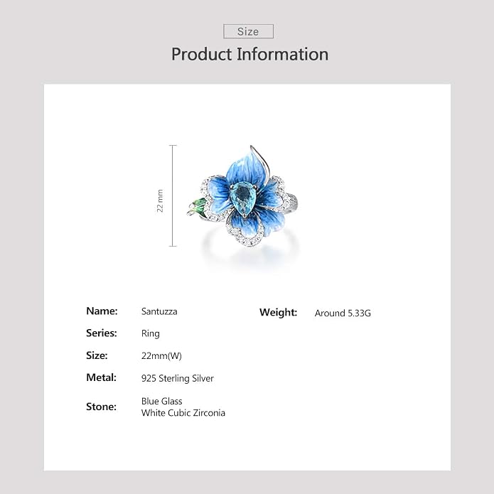 Santuzza 925 Sterling Silver Enamel Flower Statement Ring for Women