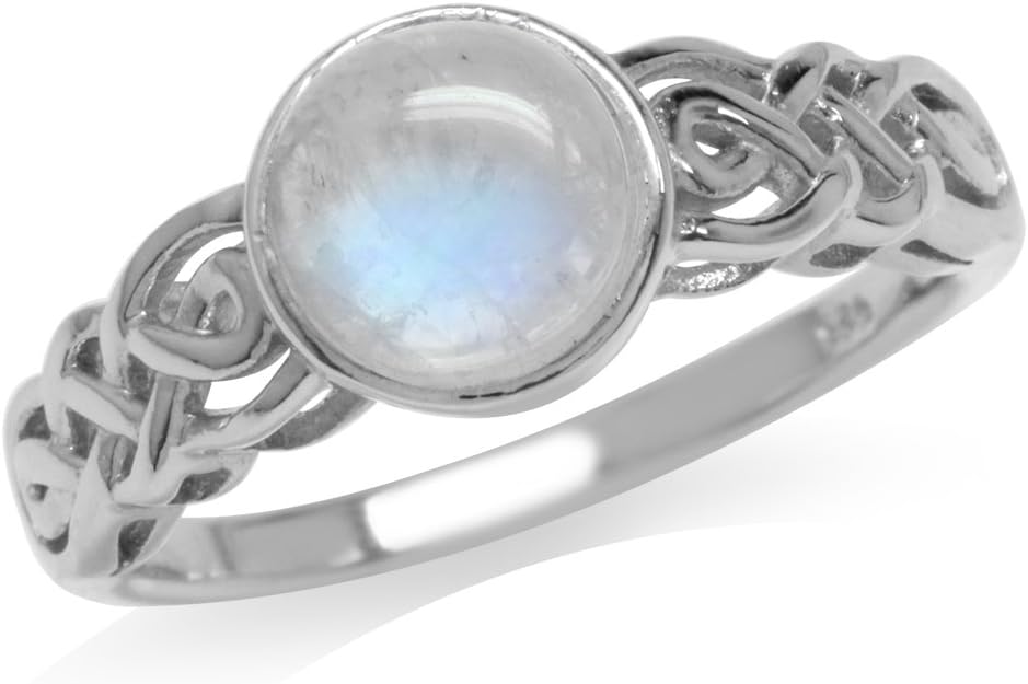 Silvershake 7MM Round Shape Gemstone White Gold Plated or Yellow Gold Plated 925 Sterling Silver Scroll/Filigree Celtic Knot Braided Solitaire Ring Jewelry for Wo