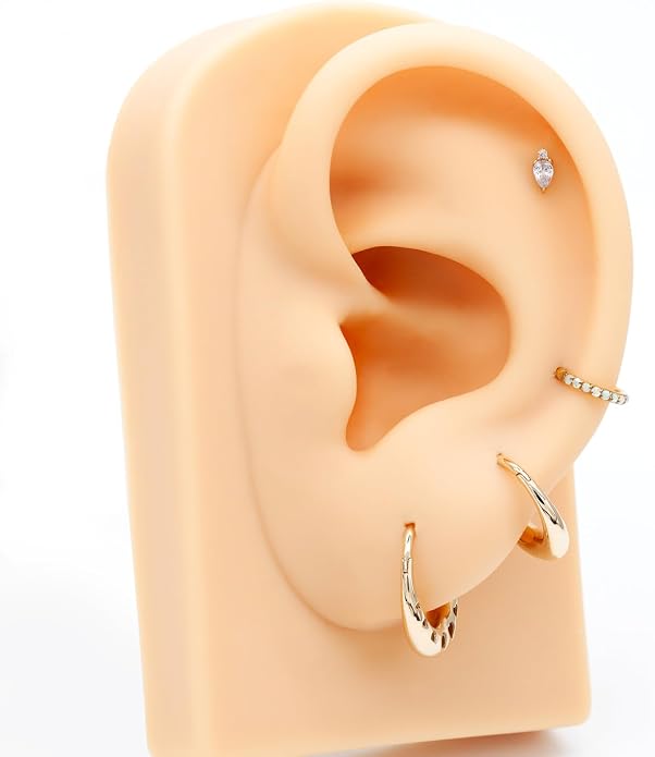14K Yellow/White Gold Cartilage Earring Stud 1 Pcs, 6mm 8mm 16G Threadless Flat Back Earrings, Push in Tragus Earrings Threadless Labret Stud