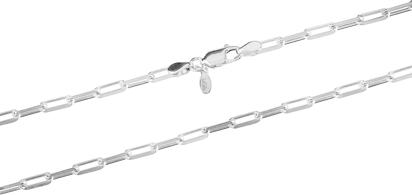 LeCalla 925 Sterling Silver Italian Jewelry Trendy Gift 3 MM, 3.5 MM, 4.5 MM Diamond-Cut PaperClip Link Chain Necklace for Women with Lobster Clasp (16, 18, 20, 24 Inches)