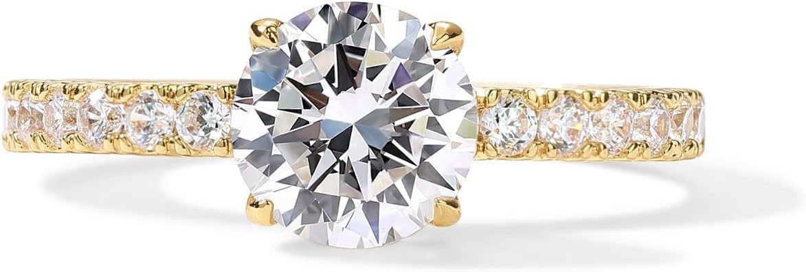 PAVOI 14K Gold Plated Engagement Rings for Women | Promise Wedding Band | 1.50CT - 3CT Cushion Cut Round Oval Cubic Zirconia Engagement Ring