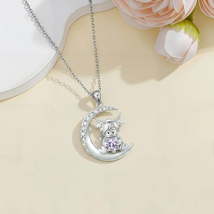 PROESS Animal Birthstone Necklace 925 Sterling Silver Otter/Axolotl/Hippo/Elephant/Dachshund/Monkey/Red Panda Pendant Necklace Animal Birthstone Jewelry Gifts for Women
