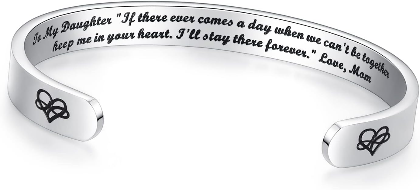 TONY & SANDY Inspirational Bracelets for Women Teen Girls Personalized Gifts for Daughter Granddaughter Mom Sister Friends Stainless Steel Engraved Cuff Birthday Easter Christmas