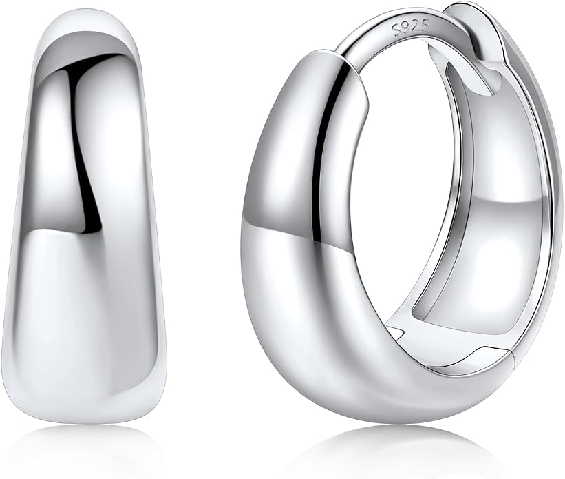 Silvora 14K Gold Plated Chunky Hoop Earrings for Women, Small Thick Huggie Hoops with 925 Sterling Silver Post, Hypoallergenic Lightweight Hoop Earrings, 8/10/12/14mm