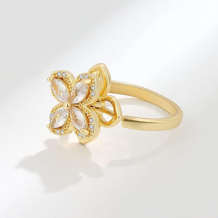 Fidget Ring Anxiety Spinner Ring Open Adjustable Sunflower Star Moon Windmill Butterfly Rings Daisy Stress Relieving Fidget Women Cubic Zirconia Anti Stress Mood Rotate Inspirations Jewelry