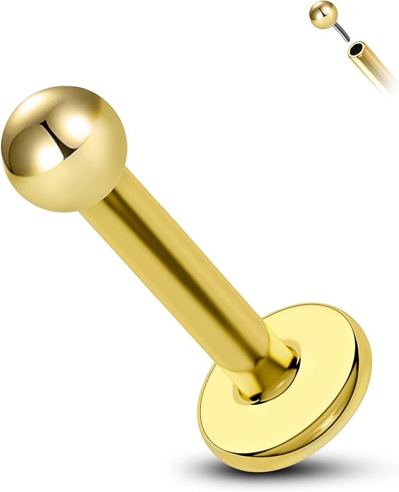 COCHARM 14K Solid Gold Helix Cartilage Tragus Earring Stud 16g Yellow Gold Threadless Tragus Cartilage Helix Conch Piercing Jewelry Flat Back Lip Labret Medusa Monroe Piercing Stud
