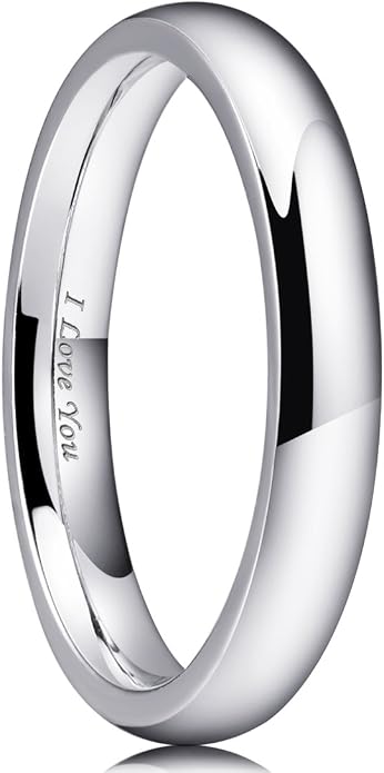 King Will 316L Stainless Steel Wedding Band for Men Women-2-8mm Width Wedding Ring in Black/Sliver/Gold Plated Laser I Love You High Polished Dome Style Promise Ring Comfort Fit Size 4-15