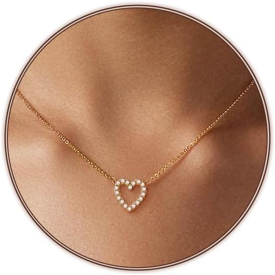 Airmb Cute Heart Necklace for Women Gold/Silver Plated Heart Pendant Choker Necklaces Tendy Love Heart Chain Necklace Dainty Gold/Silver Necklace Jewelry Gifts for Women