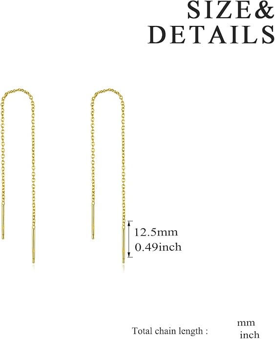 YFN Threader Earrings Sterling Silver Chain -Earrings for Women Dangle Earrings Thread Dangling Threaded Long Chain Earring Nickel Free Hypoallergenic Ear for Women