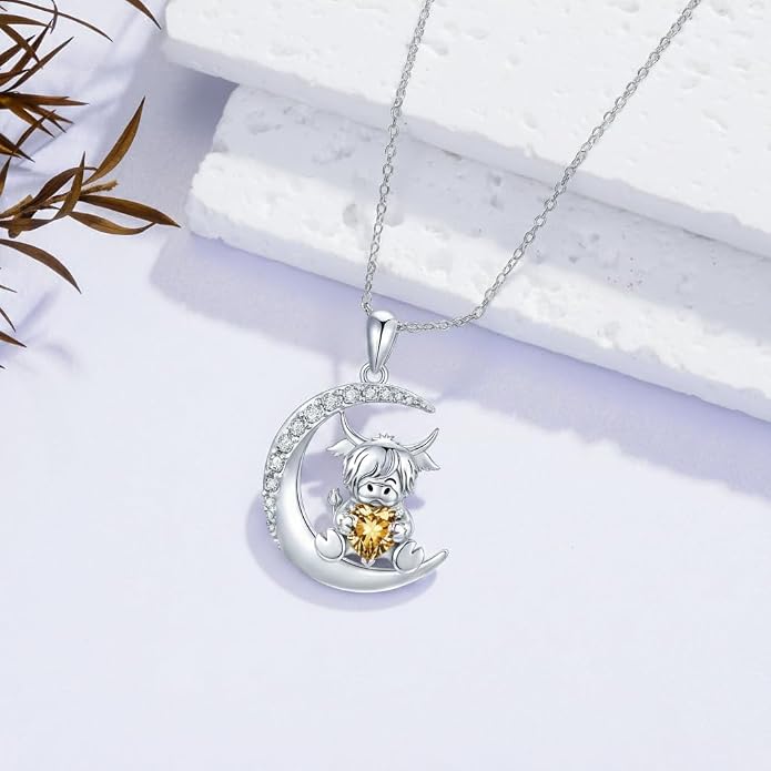PROESS Animal Birthstone Necklace 925 Sterling Silver Otter/Axolotl/Hippo/Elephant/Dachshund/Monkey/Red Panda Pendant Necklace Animal Birthstone Jewelry Gifts for Women