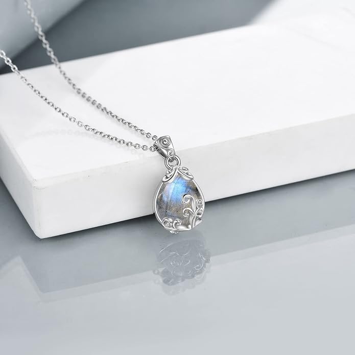 POPLYKE Sterling Silver Gemstone Teardrop Pendant Necklace Crystal Jewelry for Women