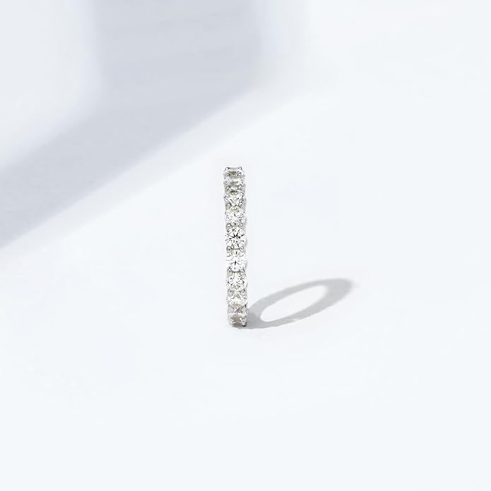 Amazon Essentials Platinum or Gold Plated Sterling Silver All-Around Band Ring set with Round Infinite Elements Cubic Zirconia