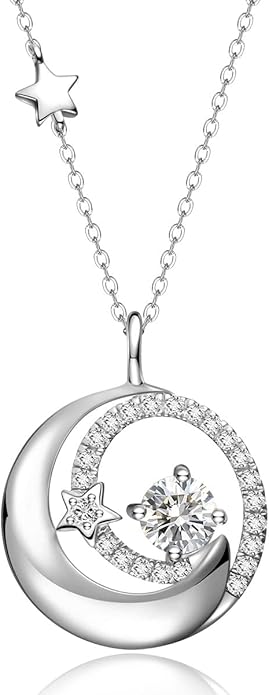 FANCIME Birthstone Necklaces 925 Sterling Silver Moon and Star Pendant Fine Jewelry Birthday Mothers Day Gifts for Mom Wife Her Daughter, Adjustable Chain 16+2"