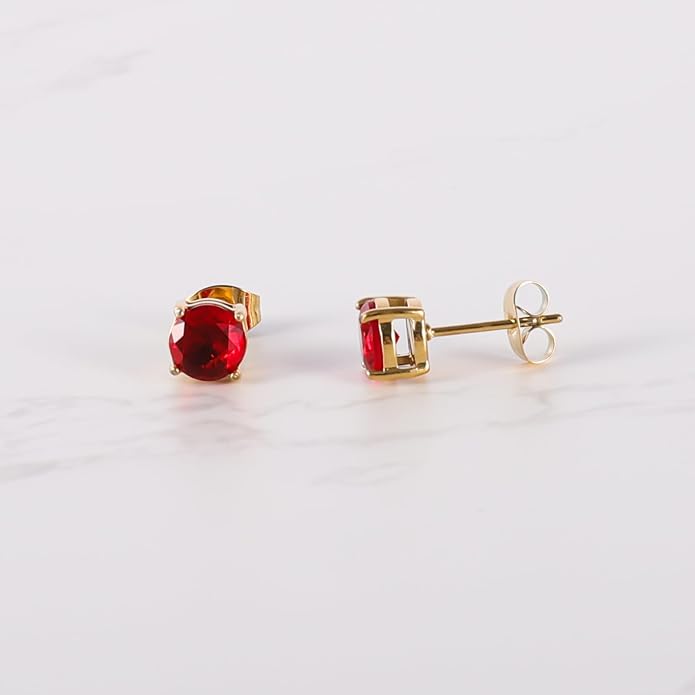 12 Pairs Surgical Stainless Steel Round Birthstone Multi Colored Cubic Zirconia Stud Earrings Set