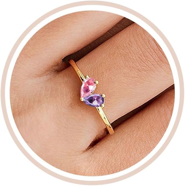 Mothers Day Gifts Gold Heart Birthstone Rings for Women Non Tarnish Stackable Pinky Ring Dainty 14K Gold Plated CZ Gemstone Ring Wedding Promise Ring Birthday Jewelry Gift for Mom