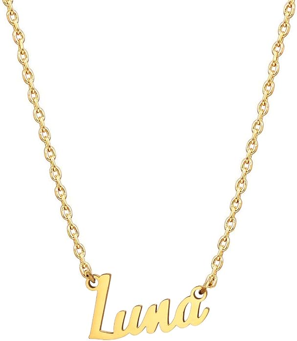 MOMOL 18K Gold Plated Stainless Steel Name Necklace Personalized Custom Name Necklace Customized Nameplate Necklace for women
