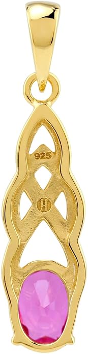 Silvershake 8X6mm Oval Shape Birthstone Gemstone Antique Finishing or Yellow Gold Plated 925 Sterling Silver Celtic Knot Weave Solitaire Pendant or Pendant with 18 Inch Chain Necklace Jewelry for Women
