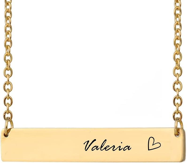HUAN XUN Custom Bar Necklace Personalized Engraved Name Bar Necklace for Women Customized Stainless Steel Heart Pendant Bar Jewelry Gift for Her Mother Day Christmas