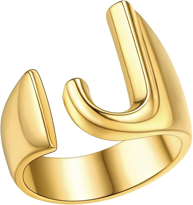 FindChic Customizable Initial Ring Statement 18K Gold Plated Fashion Cuff Rings for Women Alphabet Letter A to Z Resizable Knuckle Ring (with Gift Box)