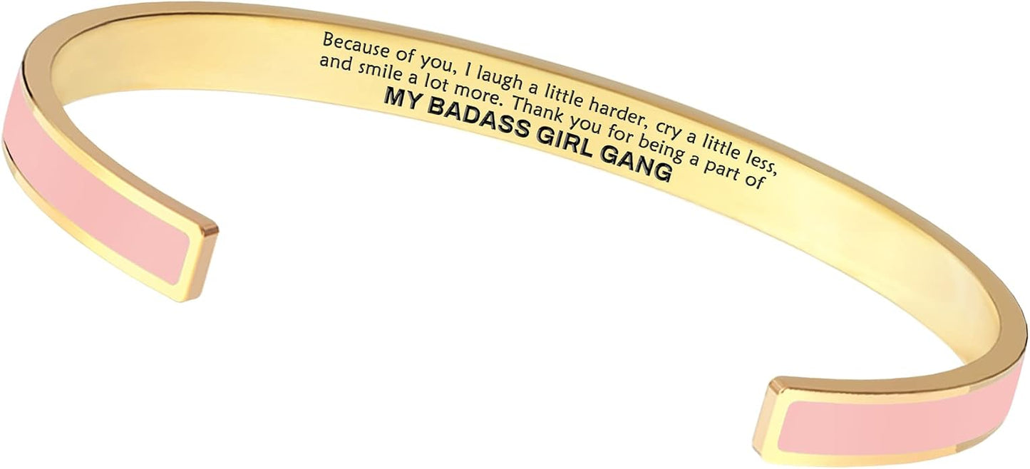 STORYJEWELLERY Friend Gifts for Women, Friendship Bracelets, Matching Badass Bestie Bracelets, Friend Birthday Gifts for Women, Bff Jewelry, Enamel Cuff Bracelet