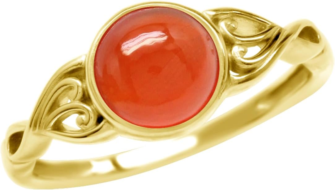Silvershake 7MM Genuine Round Shape Gemstones White Gold Plated or Yellow Gold Plated 925 Sterling Silver Victorian Style Solitaire Ring Jewelry for Women