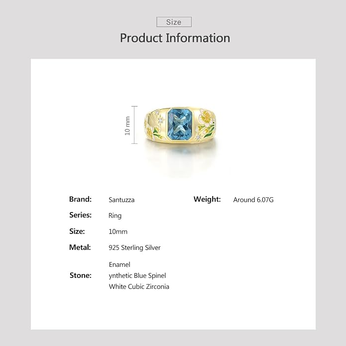 Santuzza 925 Sterling Silver Enamel Flower Pattern Ring for Women
