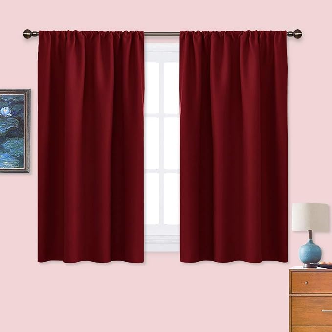 NICETOWN 2 Panels Blackout Curtains, Rod Pocket Thermal Insulated Drapes for Kitchen, Heavy Duty Small Window Treatment for Dorm Room, Studio Apartment, Basement (Burgundy Red, W42 x L30)
