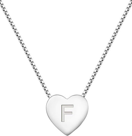 YL Initial Necklace 925 Sterling Silver Heart Letter Pendant A-Z Alphabet Cubic Zirconia Jewelry for Women
