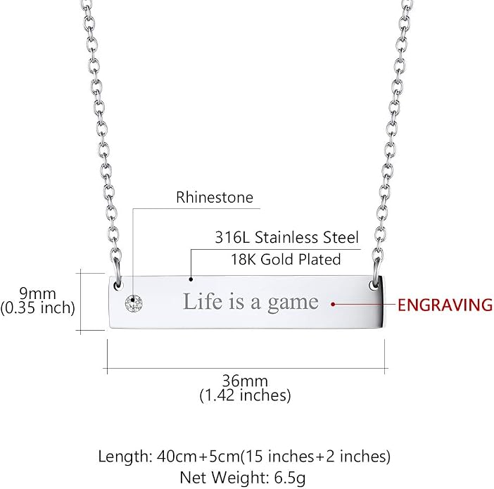 Custom4U Personalized Birthstone Bar Necklaces for Women, Custom Handmade Silver/Black/Gold Vertical Bar Pendants with 1-3 Names Engraved,Unique Memorial Necklace for Her