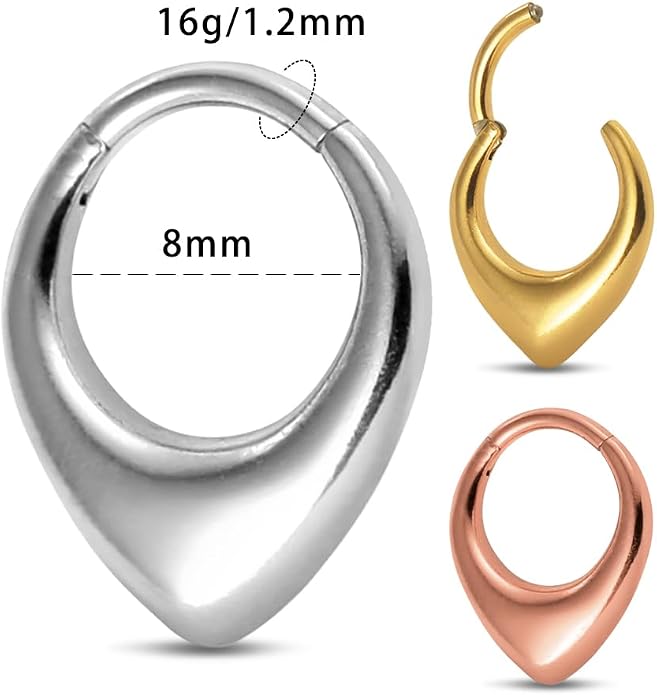 MOQIKAKA16G 8mm Septum Rings - Stainless Steel Segment Nose Rings for Women Men - Hinged Segment Nose Helix Cartilage Clicker Hoop Earrings for Daith Rook Tragus Piercing