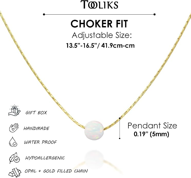 Opal Bead Choker Necklace – Rose and Gold Filled or Sterling Silver, Blue or White Opal Ball, Dainty Minimalist Jewelry 13.5"-16.5"