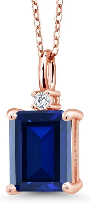 Gem Stone King 925 Sterling Silver Gemstone Birthstone Pendant Necklace for Women | Emerald Cut 10X8MM and Round 2MM | With 18 Inch Chain | Fine Jewelry for Her Mom Wife
