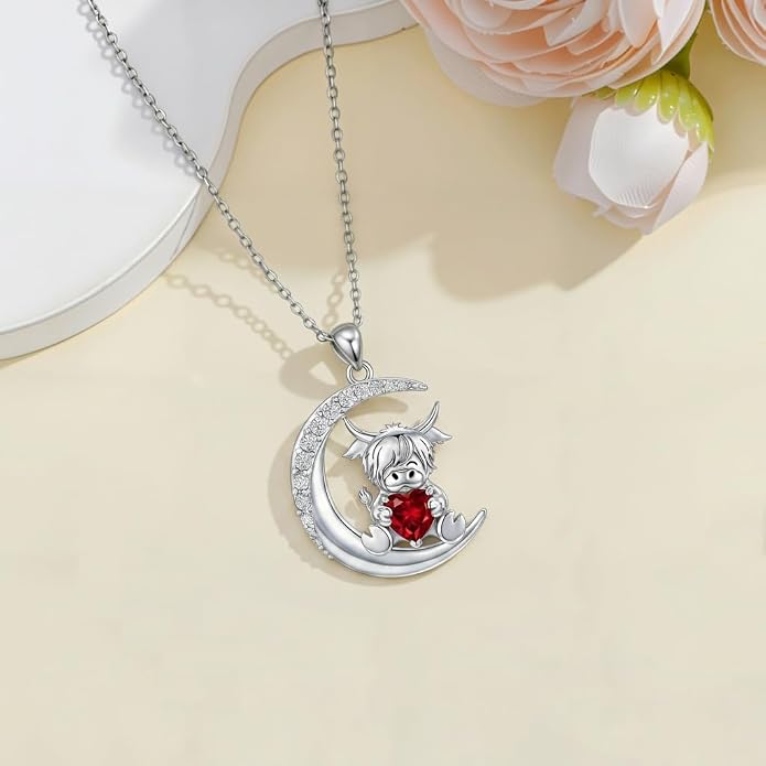 PROESS Animal Birthstone Necklace 925 Sterling Silver Otter/Axolotl/Hippo/Elephant/Dachshund/Monkey/Red Panda Pendant Necklace Animal Birthstone Jewelry Gifts for Women