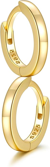 SILVERCUTE 925 Sterling Silver Huggie Hoop Earrings for Women,Hypoallergenic Small Hoop Earrings Lightweight Silver/14K Gold Hoops Cartilage Earrings for Women,8/10/12mm