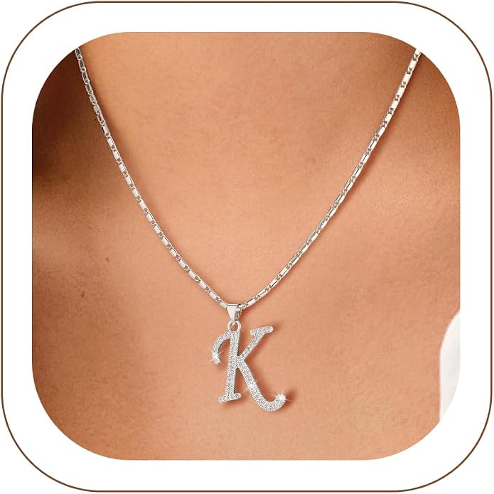 U7 Initial Necklace for Women, Gold/Platinum Plated CZ Crystal Letter A-Z Pendant Necklace, Shiny 20 Inch Name Chain Dainty Personalized Jewelry for Men Mom Wife Friend