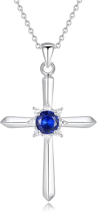 FANCIME Birthstone Cross Necklace for Women Sterling Silver Birthstone Necklace Halo Infinity Cross Pendant Necklace Fine Jewelry Valentines Day Gifts Birthday Holiday Gifts for Her, 16"+2" Inches