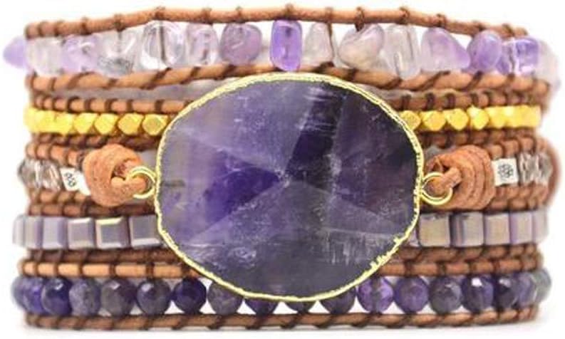 YGLINE Boho Handmade Wrap Leather Tube Crystal Stone Bracelet for Women