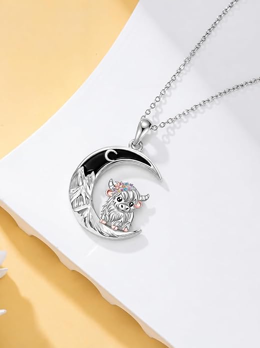 Tree of Life/Cat/Horse/Turtle/Sun/Cow Pendant Crescent Moon Necklace Anniversary Graduation Birthday for Grandma Women Wife Daughter(with Gift Box)