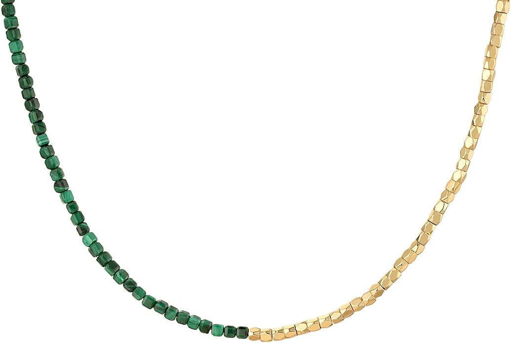 MYEARS Women Beaded Choker Necklace Gemstone 14K Gold Plated Simple Dainty Handmade Chain Everyday Trendy Jewelry